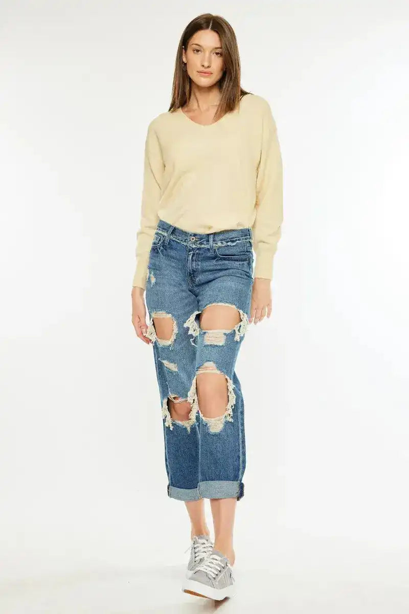 Kancan Mid Rise Boyfriend Jeans KC70010M - Sleekdenim.com