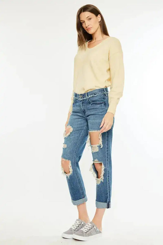 Kancan Mid Rise Boyfriend Jeans KC70010M - Sleekdenim.com