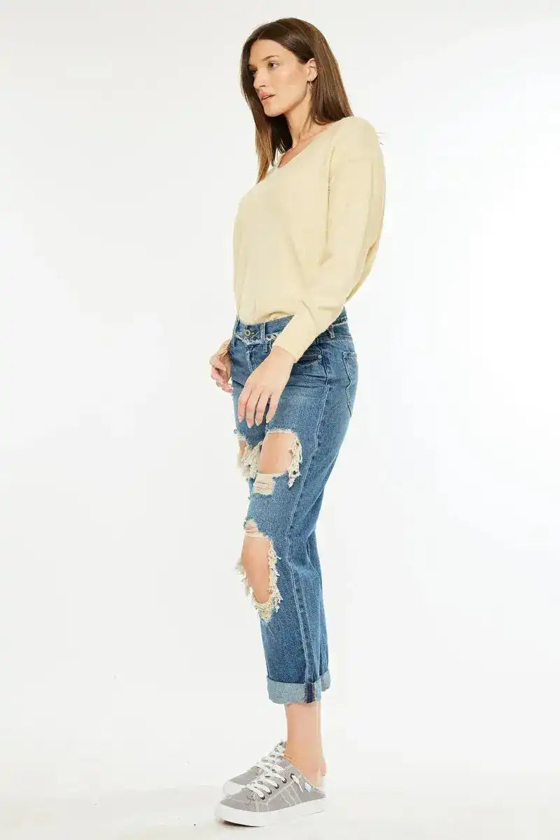 Kancan Mid Rise Boyfriend Jeans KC70010M - Sleekdenim.com