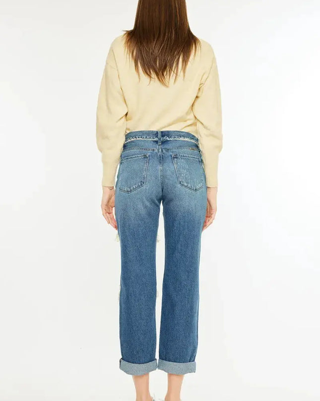 Kancan Distressed Mid Rise True Boyfriend Jeans - Sleekdenim.com