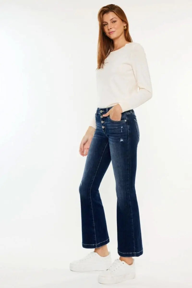 Kancan Mid Rise Button Fly Flare Jeans - Sleekdenim.com