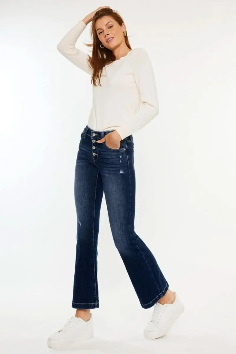 Kancan Mid Rise Button Fly Flare Jeans - Sleekdenim.com