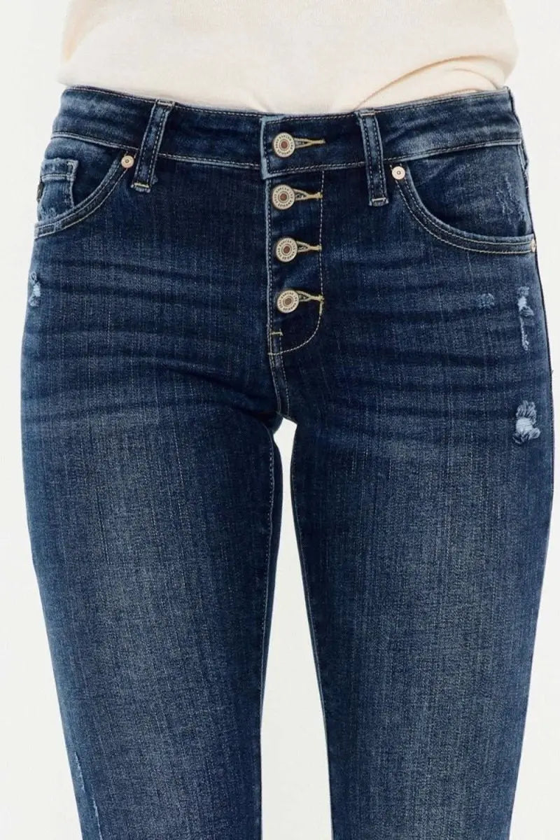 Kancan Mid Rise Button Fly Flare Jeans - Sleekdenim.com