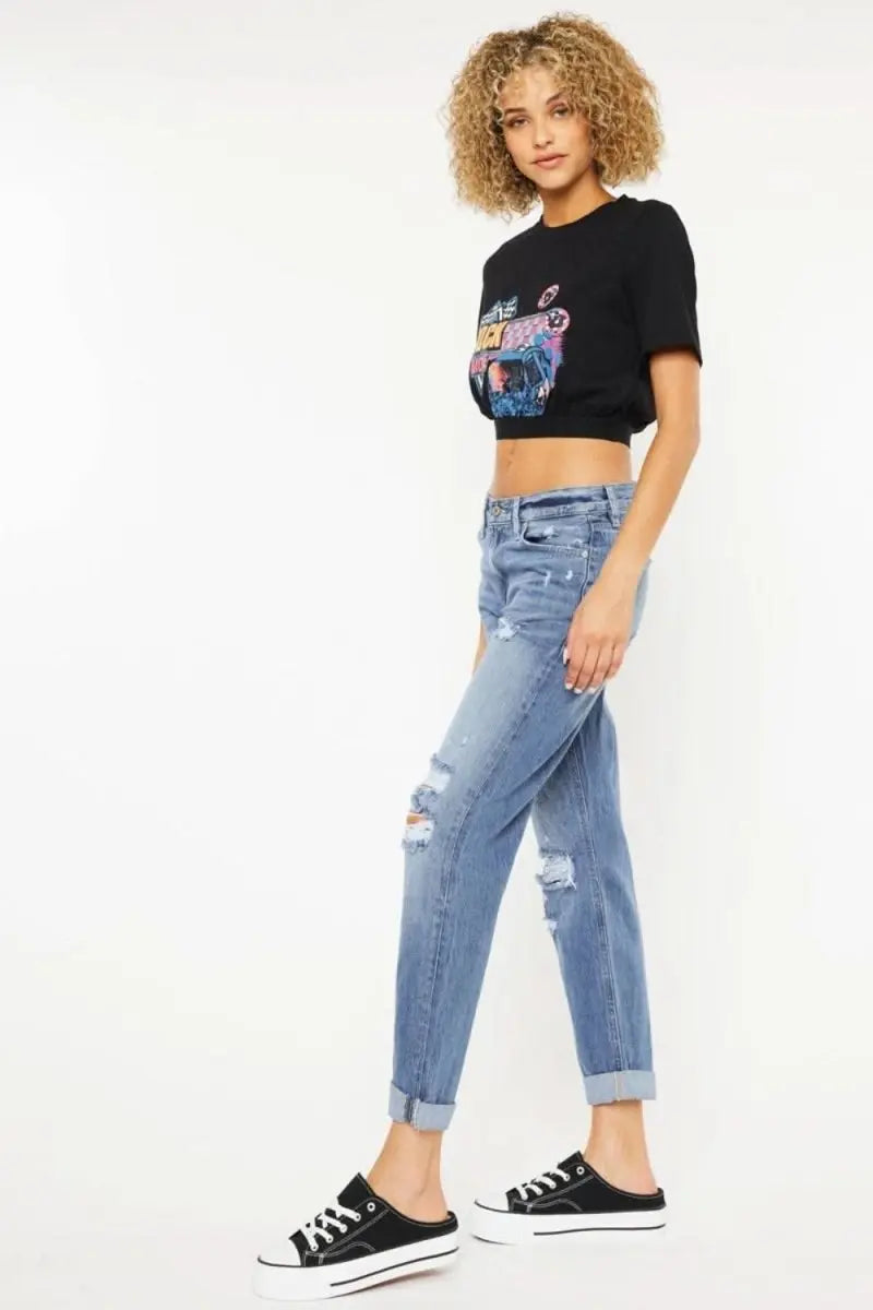 Kancan Mid Rise Distressed Straight Jeans - Sleekdenim.com