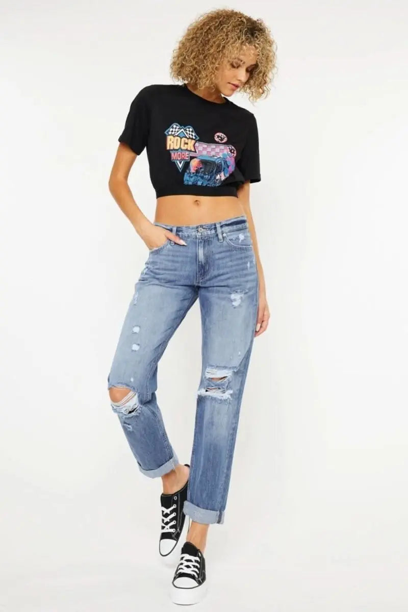 Kancan Mid Rise Distressed Straight Jeans - Sleekdenim.com