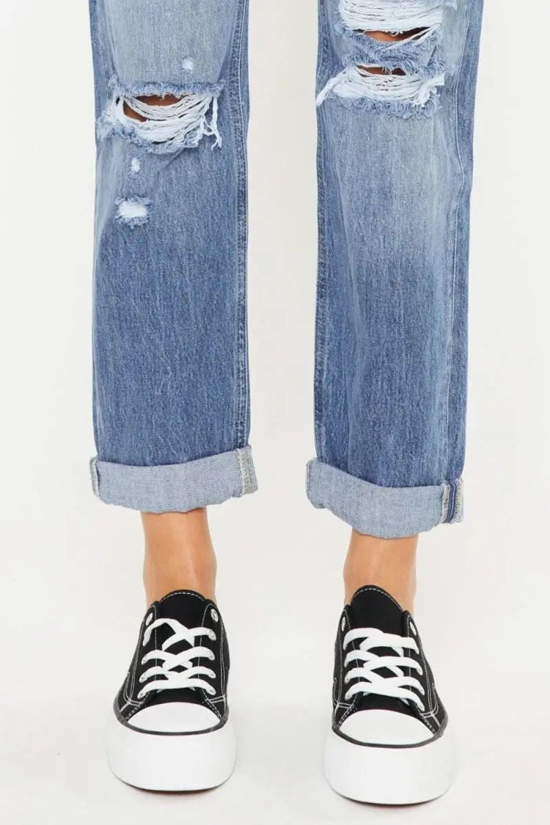 Kancan Mid Rise Distressed Straight Jeans - Sleekdenim.com