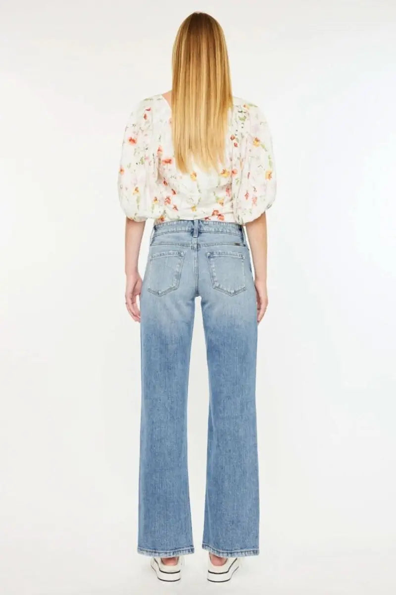 Kancan Mid Rise Frayed Hem Straight Jeans - Sleekdenim.com