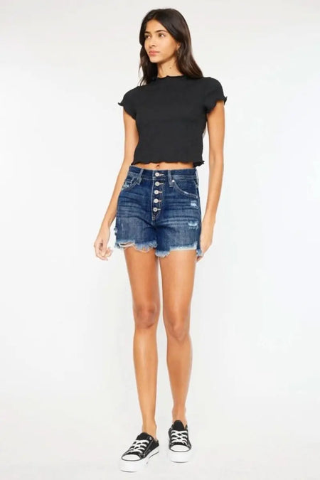 Kancan Raw Hem Button - Fly Denim Shorts - Sleekdenim.com