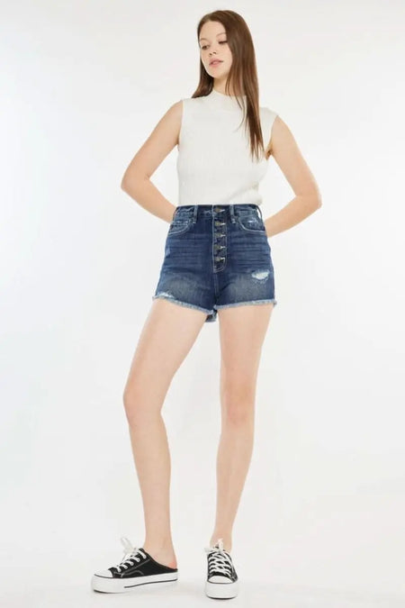 Kancan Raw Hem Button Fly Denim Shorts - Sleekdenim.com