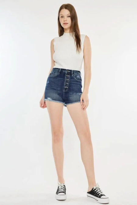 Kancan Raw Hem Button Fly Denim Shorts - Sleekdenim.com