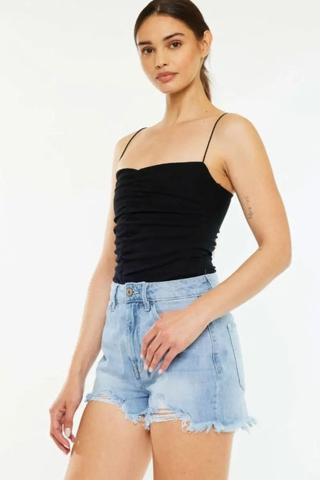 Kancan Raw Hem Distressed High Waist Denim Shorts - Sleekdenim.com