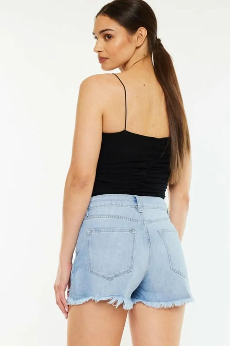 Kancan Raw Hem Distressed High Waist Denim Shorts - Sleekdenim.com