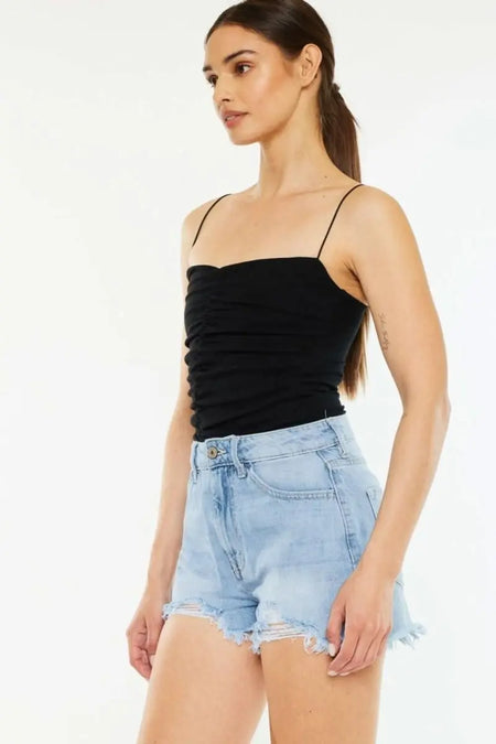 Kancan Raw Hem Distressed High Waist Denim Shorts - Sleekdenim.com