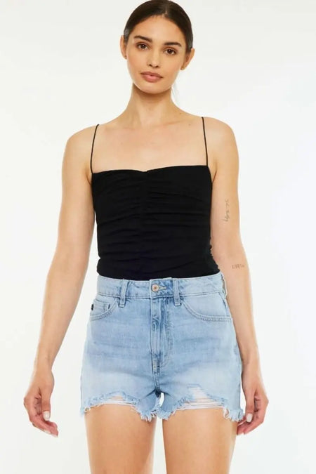 Kancan Raw Hem Distressed High Waist Denim Shorts - Sleekdenim.com