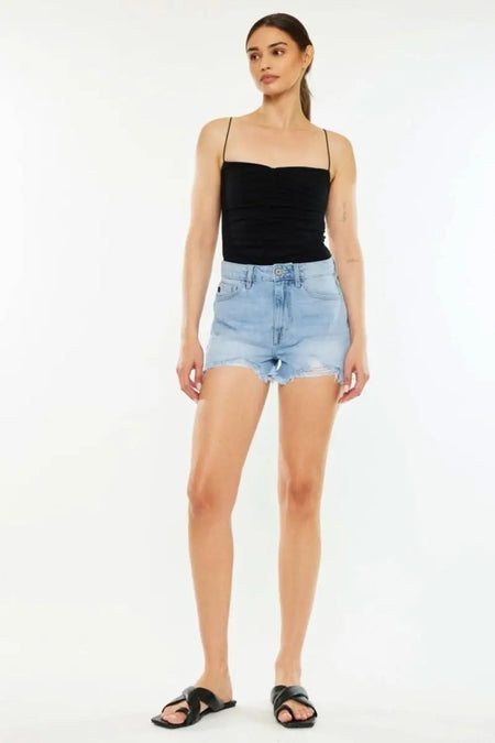 Kancan Raw Hem Distressed High Waist Denim Shorts - Sleekdenim.com