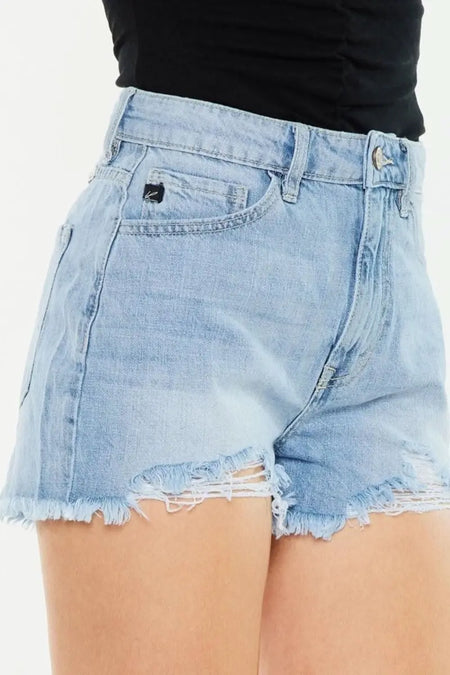 Kancan Raw Hem Distressed High Waist Denim Shorts - Sleekdenim.com