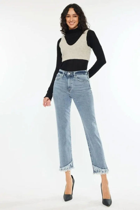 Kancan Raw Hem High Rise Straight Jeans - Sleekdenim.com