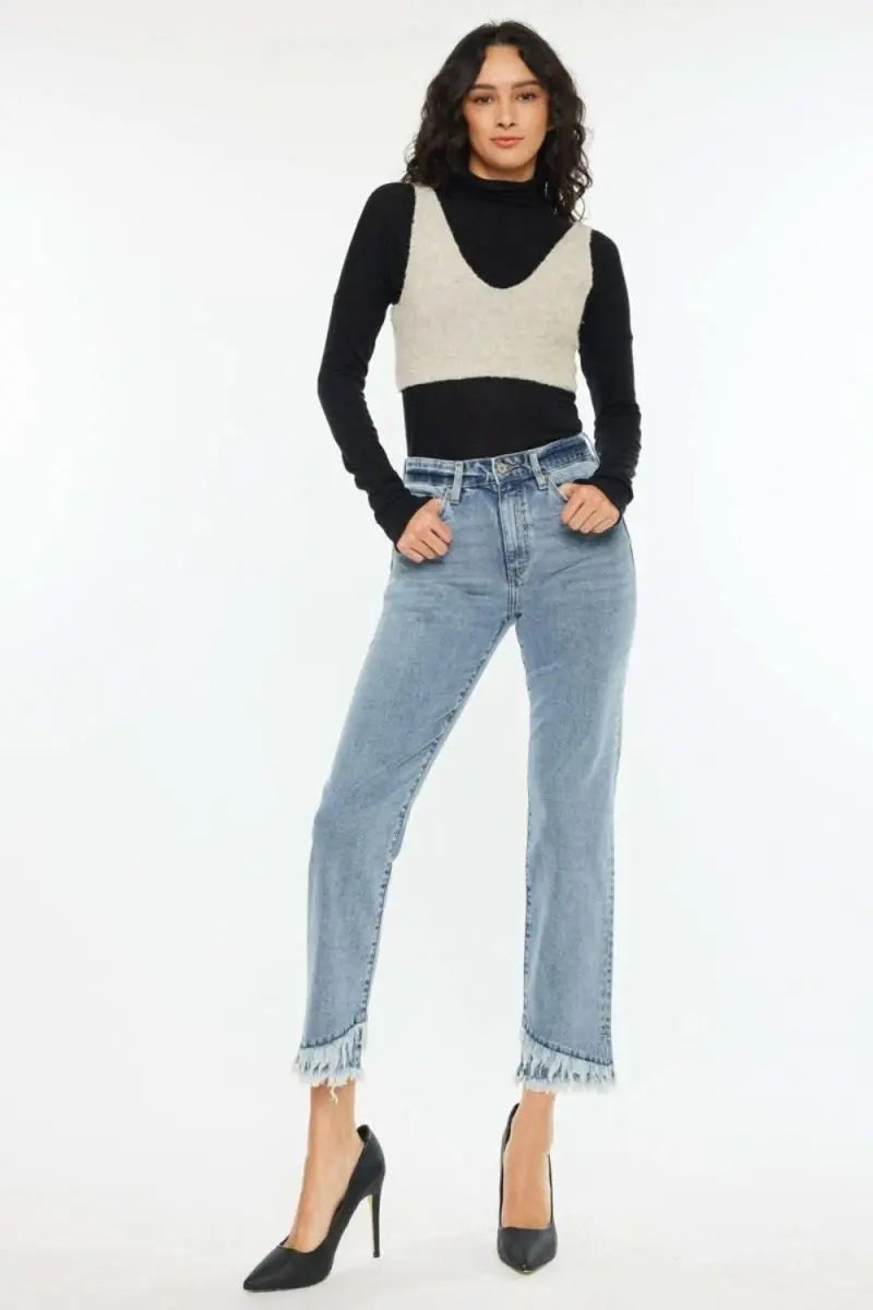 Kancan Raw Hem High Rise Straight Jeans - Sleekdenim.com