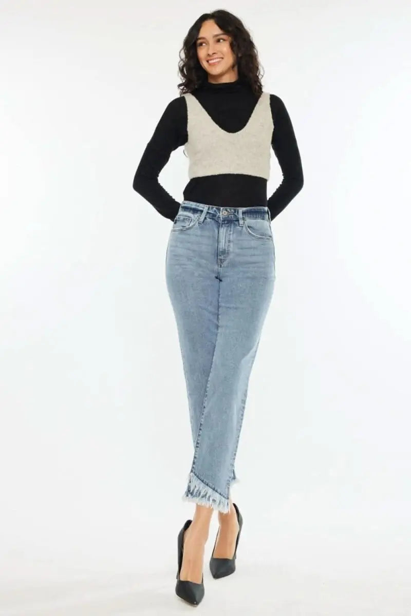 Kancan Raw Hem High Rise Straight Jeans - Sleekdenim.com