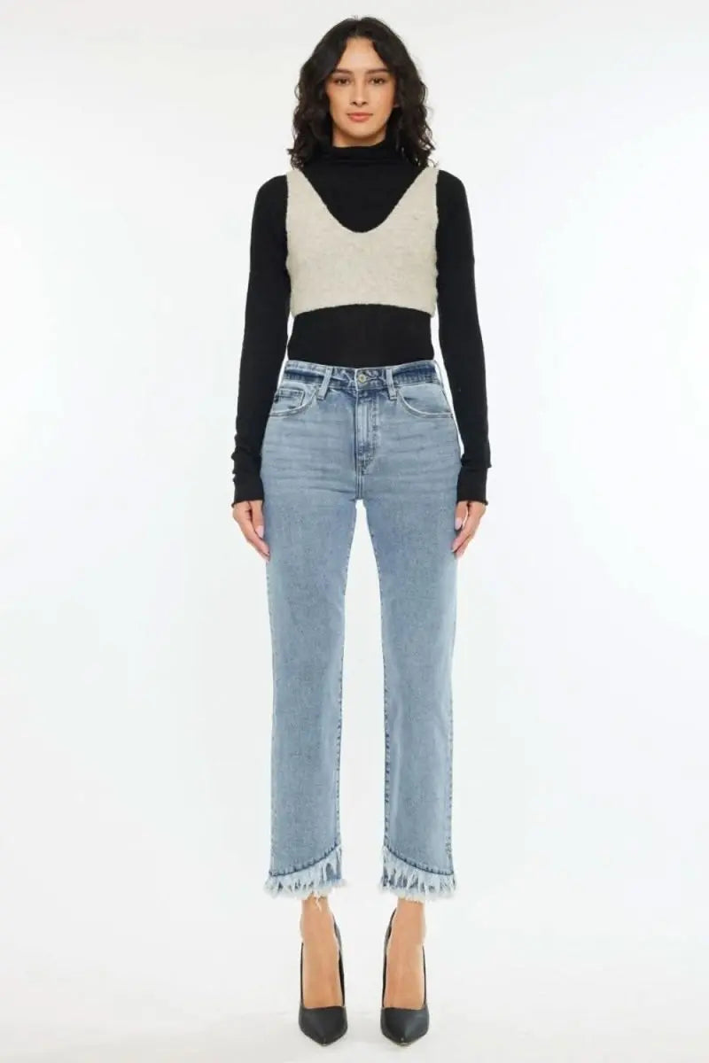 Kancan Raw Hem High Rise Straight Jeans - Sleekdenim.com