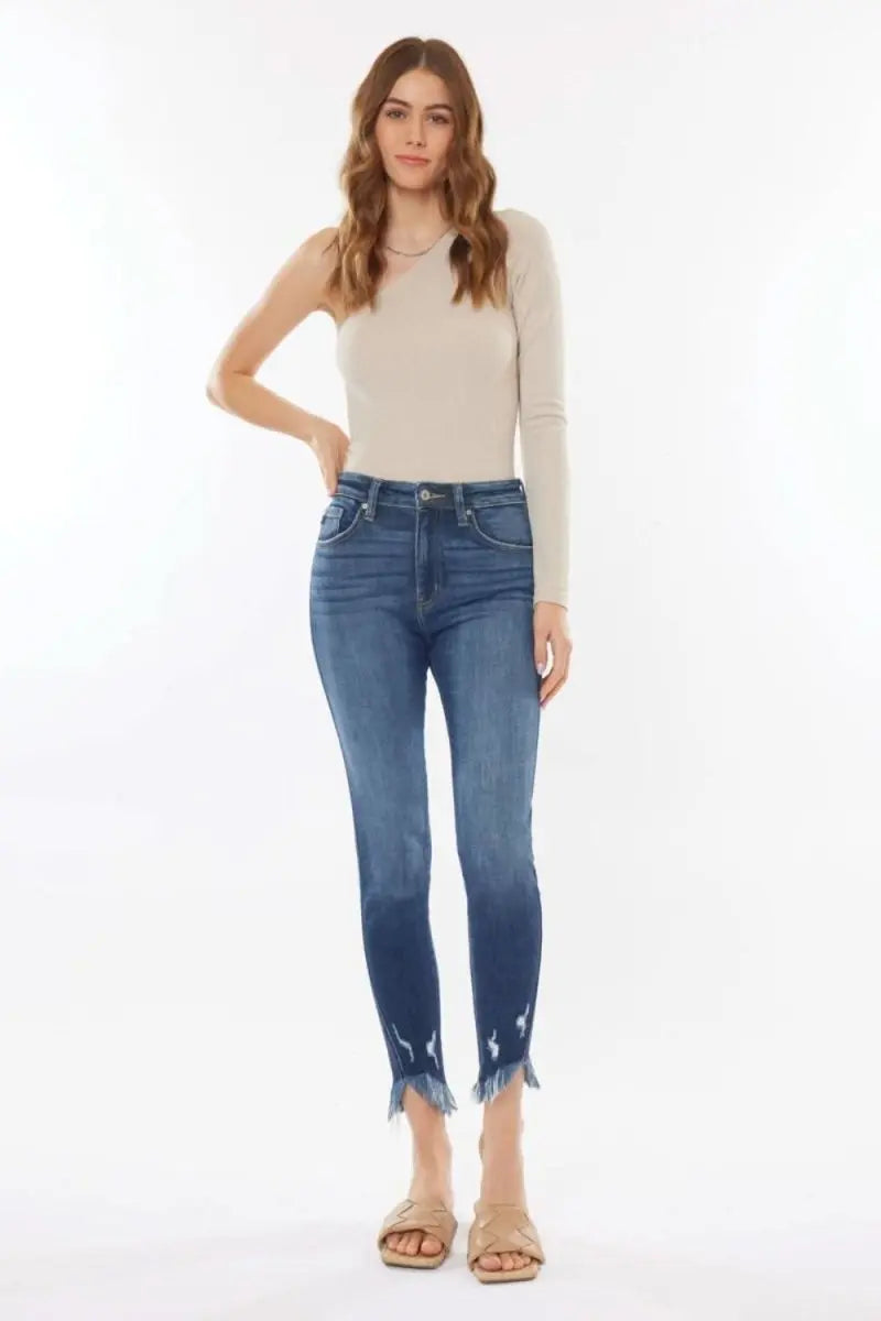 Kancan Raw Hem High Waist Cropped Jeans - Sleekdenim.com