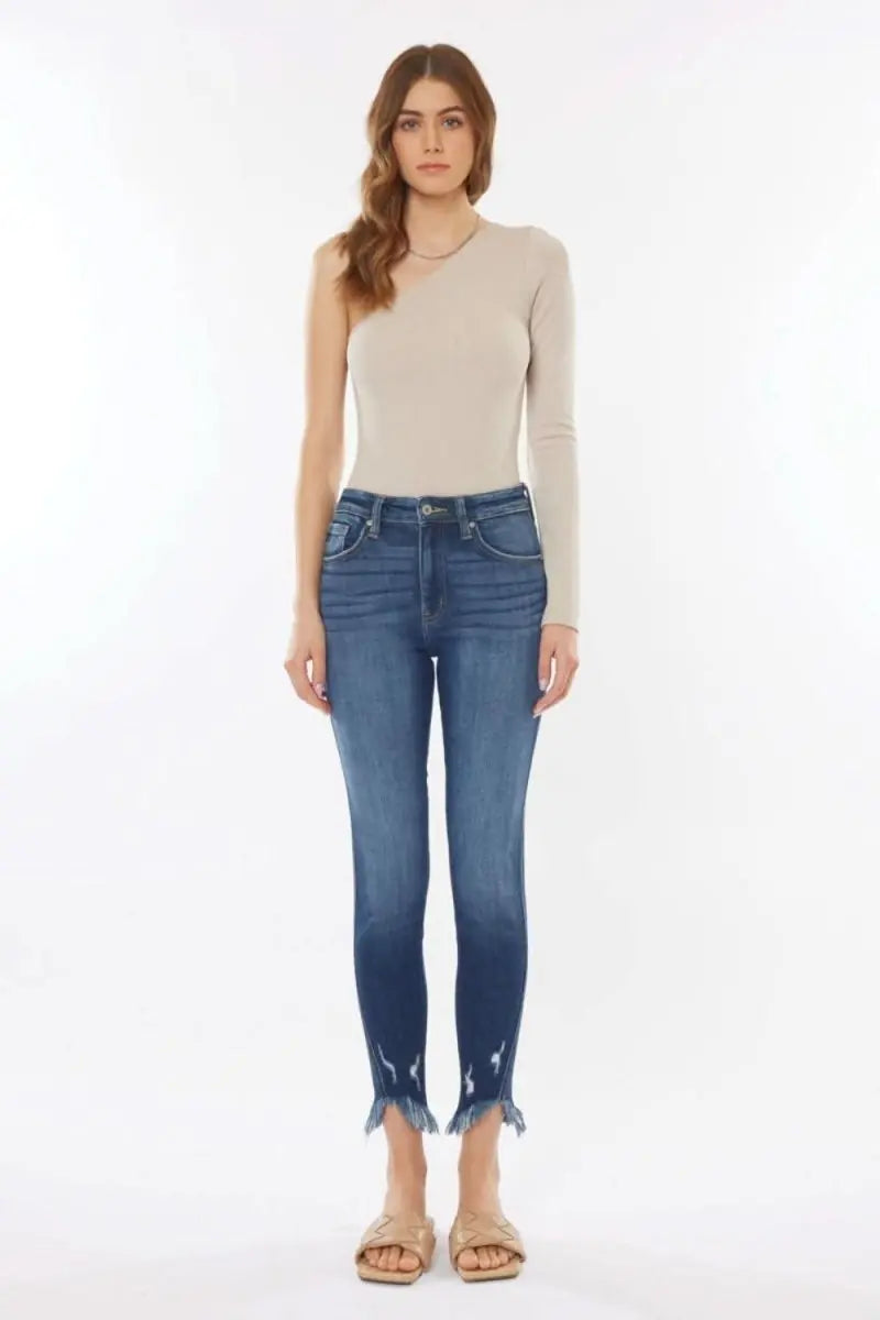 Kancan Raw Hem High Waist Cropped Jeans - Sleekdenim.com