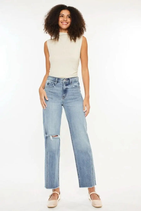 Kancan Ultra High Rise Distressed Straight Jeans - Sleekdenim.com