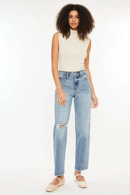 Kancan Ultra High Rise Distressed Straight Jeans - Sleekdenim.com