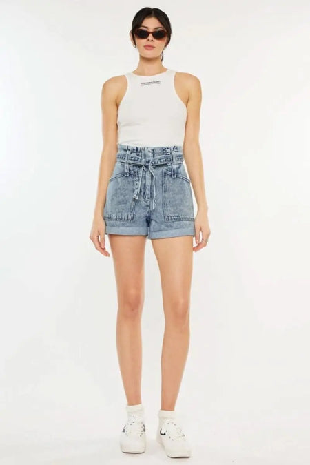 Kancan Ultra High Rise Paperbag Denim Shorts - Sleekdenim.com