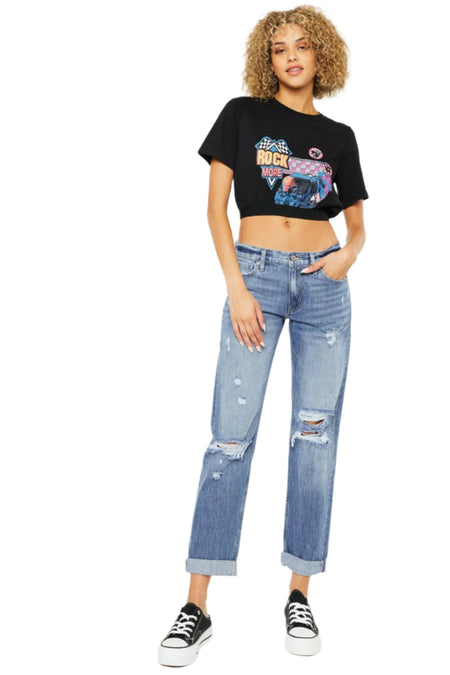 Kancan Mid Rise Distressed Straight Jeans | Sleekdenim.com