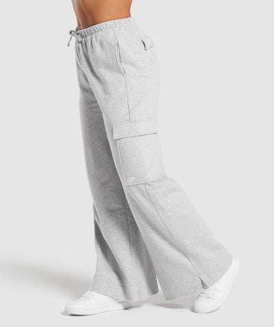 Womens Cargo Sweatpants Wide Leg Fleece Sweatpants Baggy Cargo Joggers with Pockets High Waisted Sweat Cargo Pants