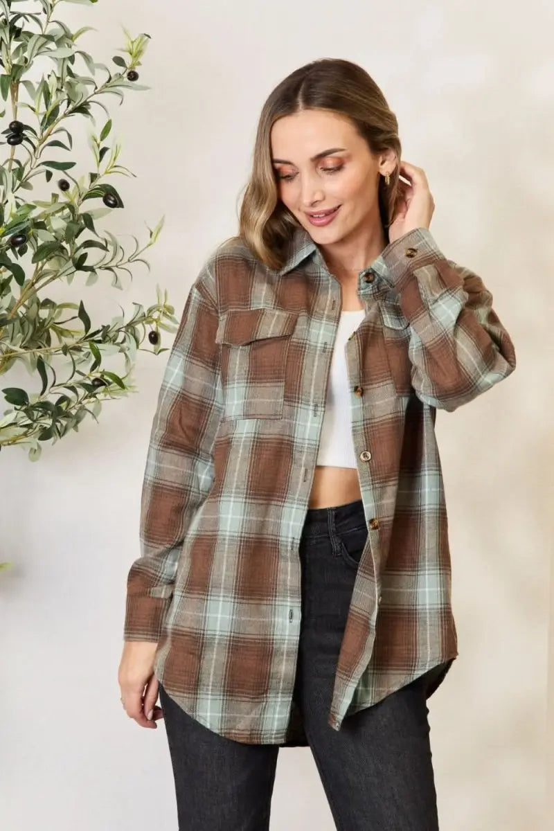 Mandy Plaid Dropped Shoulder Shirt - Sleekdenim.com