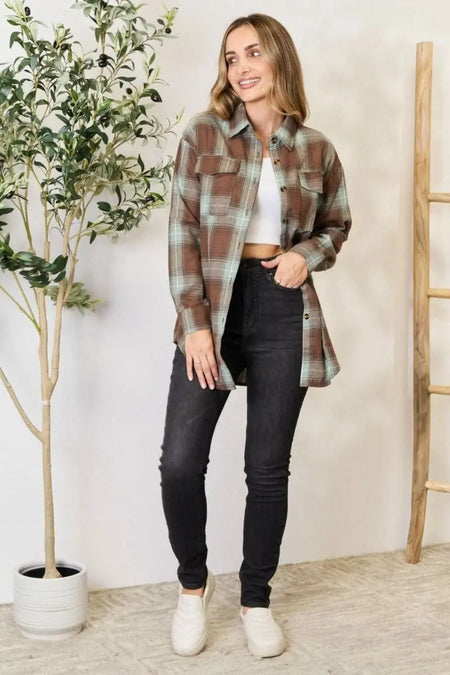 Mandy Plaid Dropped Shoulder Shirt - Sleekdenim.com