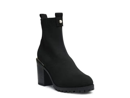 Medusa Knitted Block Heeled Ankle Boot In Black - Sleekdenim.com