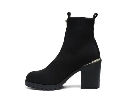 Medusa Knitted Block Heeled Ankle Boot In Black - Sleekdenim.com