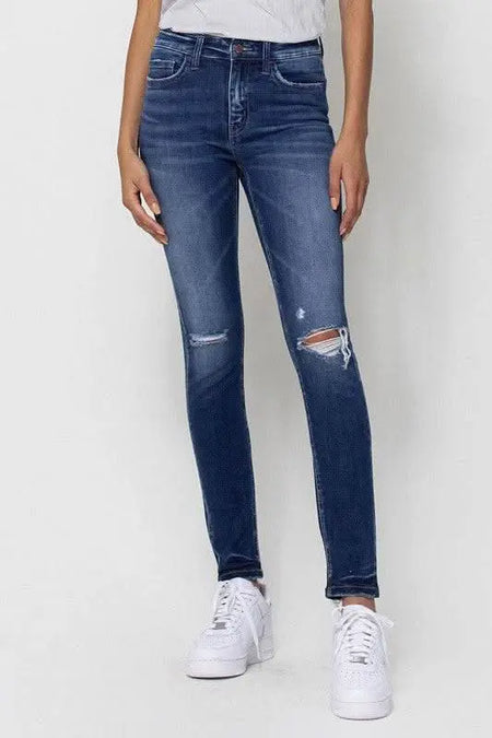 Mid Rise Ankle Skinny W/Distressed Hem - Sleekdenim.com