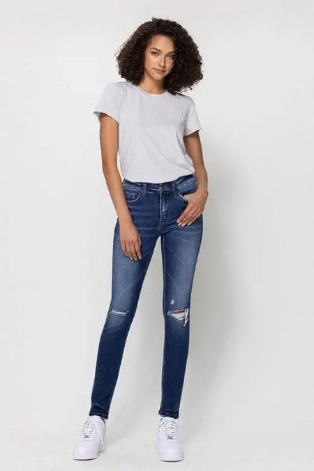 Mid Rise Ankle Skinny W/Distressed Hem - Sleekdenim.com