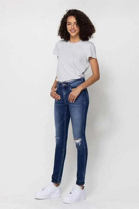 Mid Rise Ankle Skinny W/Distressed Hem - Sleekdenim.com