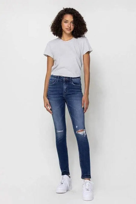 Mid Rise Ankle Skinny W/Distressed Hem - Sleekdenim.com