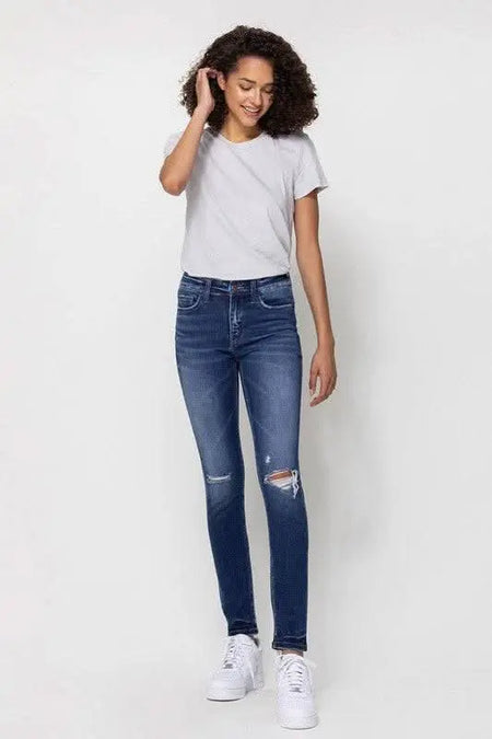 Mid Rise Ankle Skinny W/Distressed Hem - Sleekdenim.com