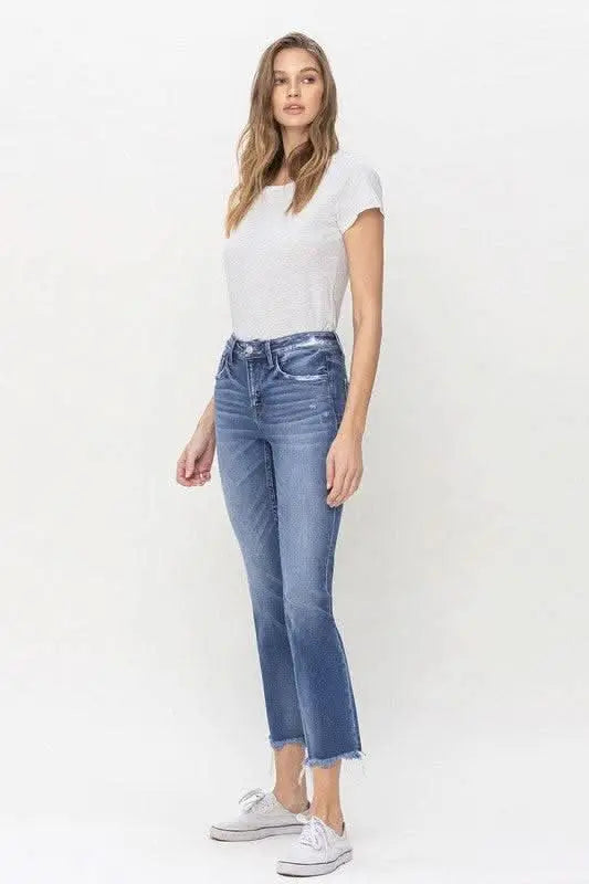 Mid Rise Crop Slim Straight Jeans - Sleekdenim.com