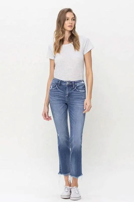 Mid Rise Crop Slim Straight Jeans - Sleekdenim.com