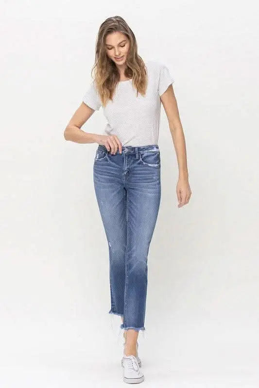 Mid Rise Crop Slim Straight Jeans - Sleekdenim.com