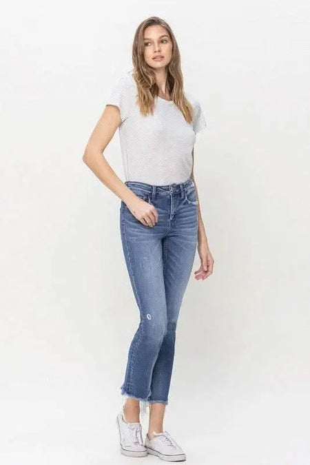 Mid Rise Crop Slim Straight Jeans - Sleekdenim.com