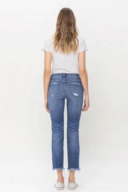 Mid Rise Crop Slim Straight Jeans - Sleekdenim.com