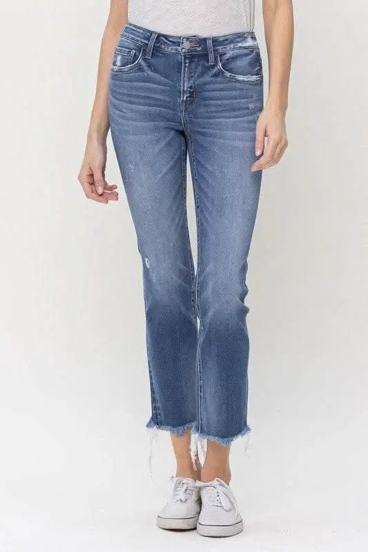 Mid Rise Crop Slim Straight Jeans - Sleekdenim.com