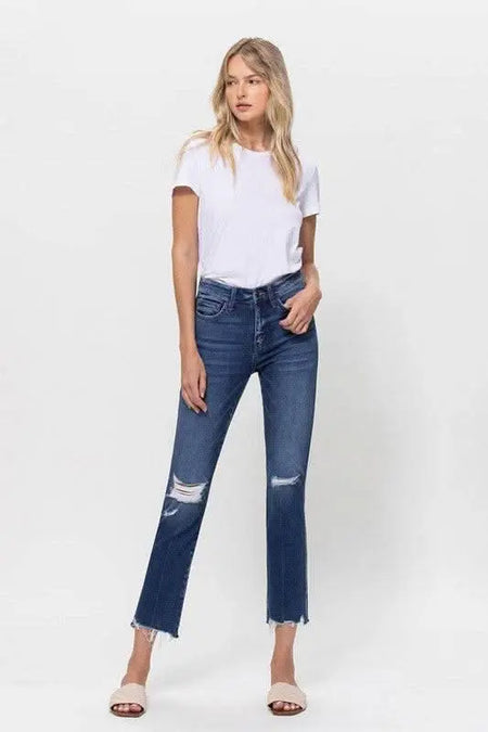 Mid Rise Crop Slim Straight Medium Jeans - Sleekdenim.com