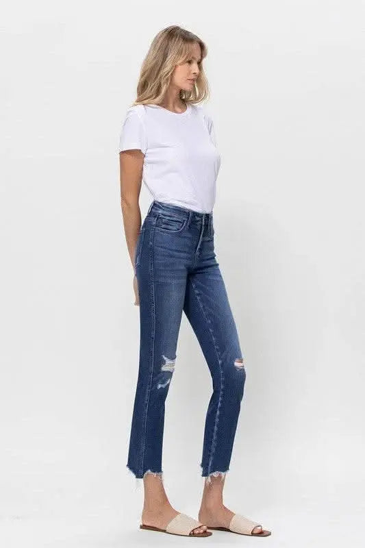 Mid Rise Crop Slim Straight Medium Jeans - Sleekdenim.com