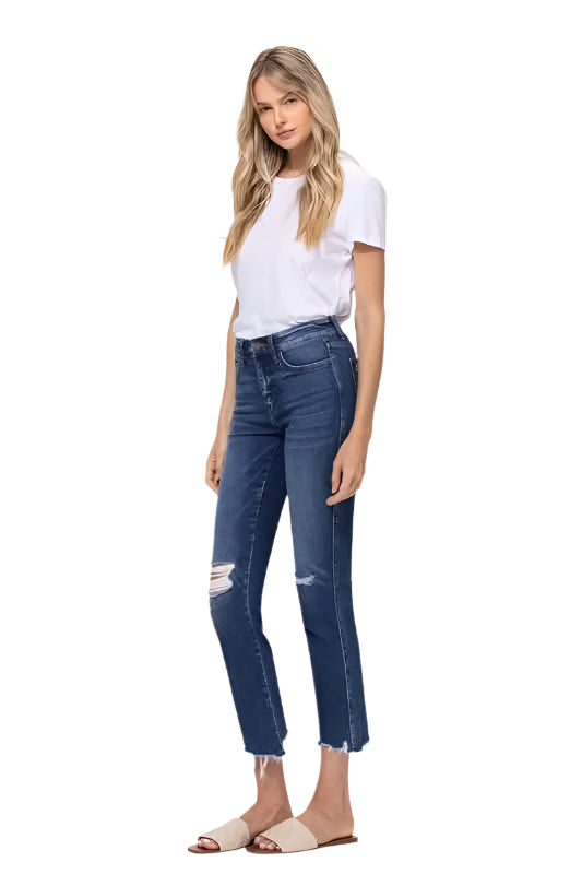 Mid Rise Crop Slim Straight Medium Jeans - Sleekdenim.com