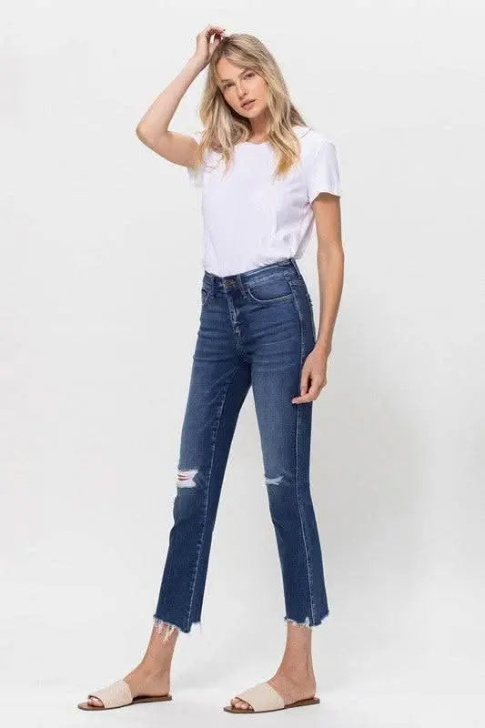 Mid Rise Crop Slim Straight Medium Jeans - Sleekdenim.com